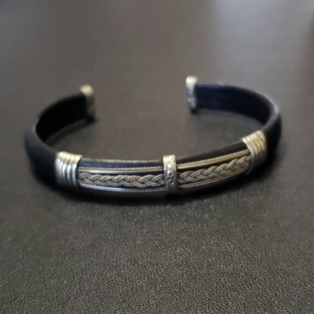 Black and silver tone cuff bracelet 6.75